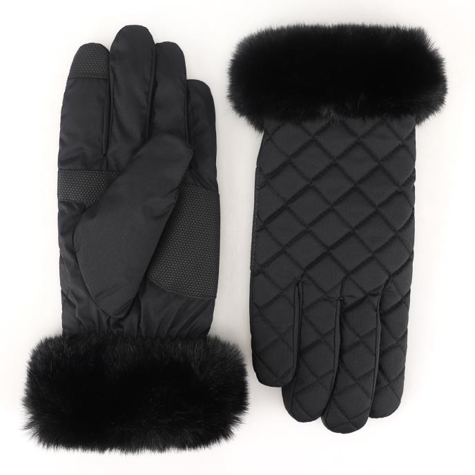 Isotoner® Ladies SmarTouch™ Water Repellent Padded Gloves With Fur Cuff Black Extra Image 2